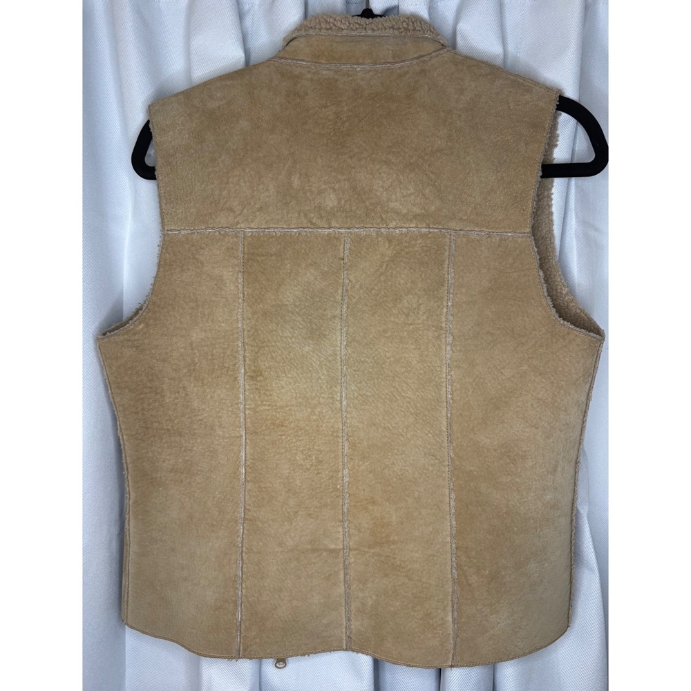 Vintage Express Tan Suede Leather Sherpa Lined Vest Y2K Boho Western - Picture 3 of 8